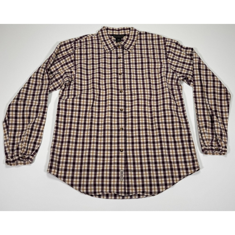 Vintage Abercrombie & Fitch Womens M Maroon Yellow Cream Plaid Flannel Shirt